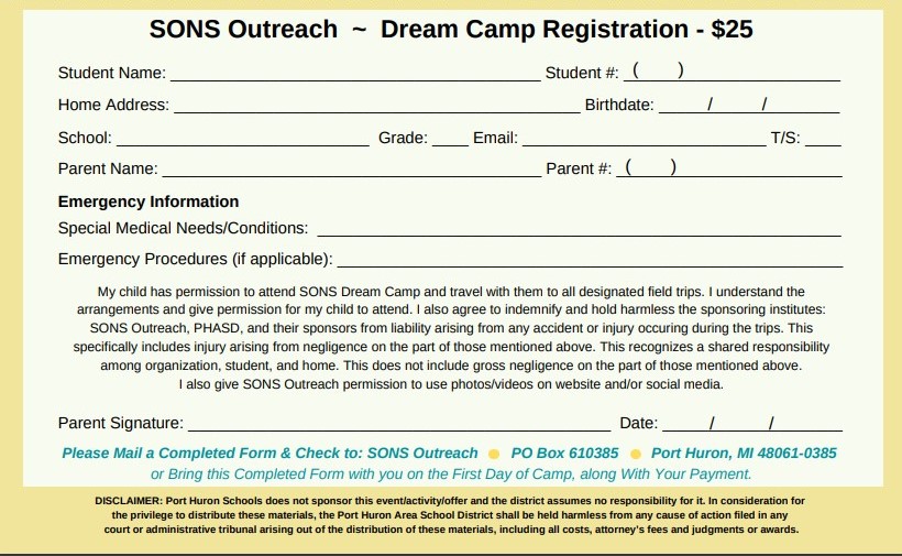 Drem Camp Registration Form