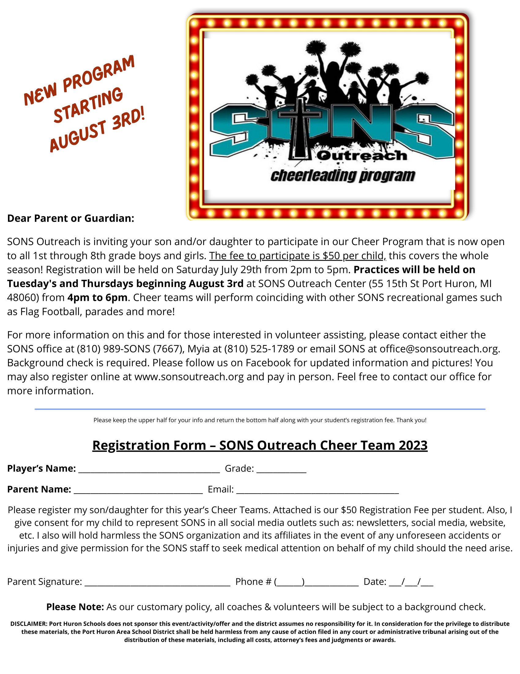 Cheerleading Program Registration Form